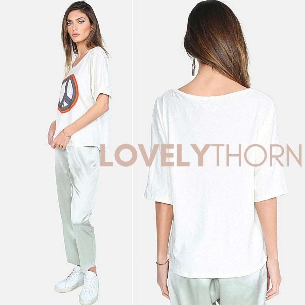 LAUREN MOSHI // ltd ed barbie rainbow peace print soft crop vintage feel top - Picture 3 of 12